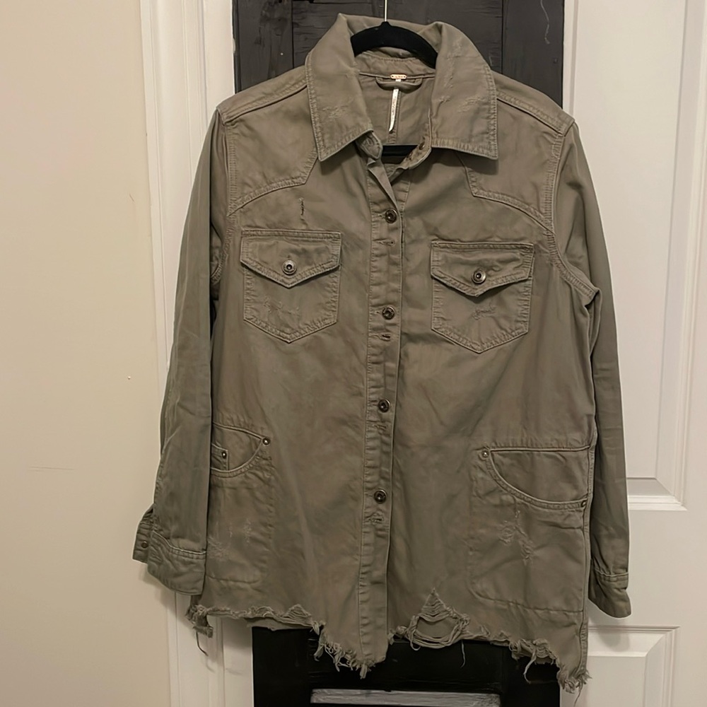 Free people distressed long jacket